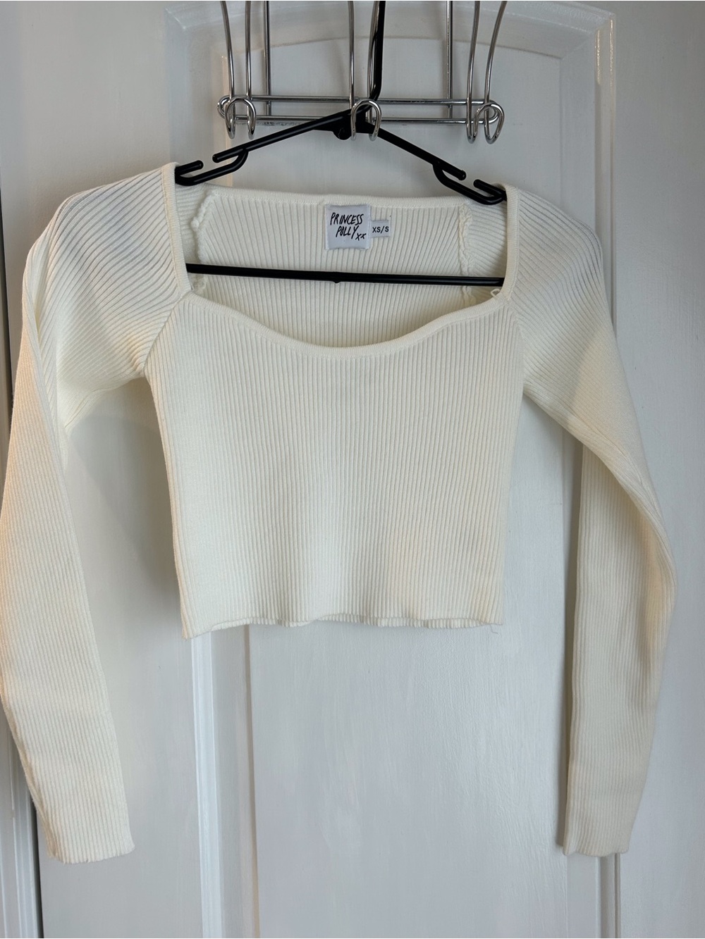 Princess Polly Ivory Ribbed Square Neck Long Sleeve Top